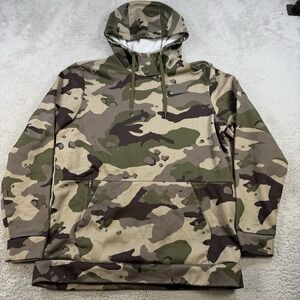 Nike Hoodie Mens Medium Green Camo Therma-Fit Fleece Pullover Drawstring